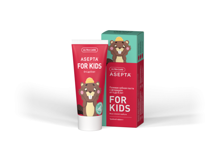 Детская зубная паста ASEPTA FOR KIDS Тройной эффект от 4 до 8 лет